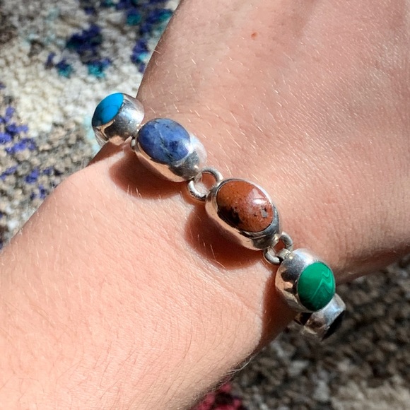 Vintage Multi-Gemstone Sterling Silver Bracelet - Picture 5 of 5